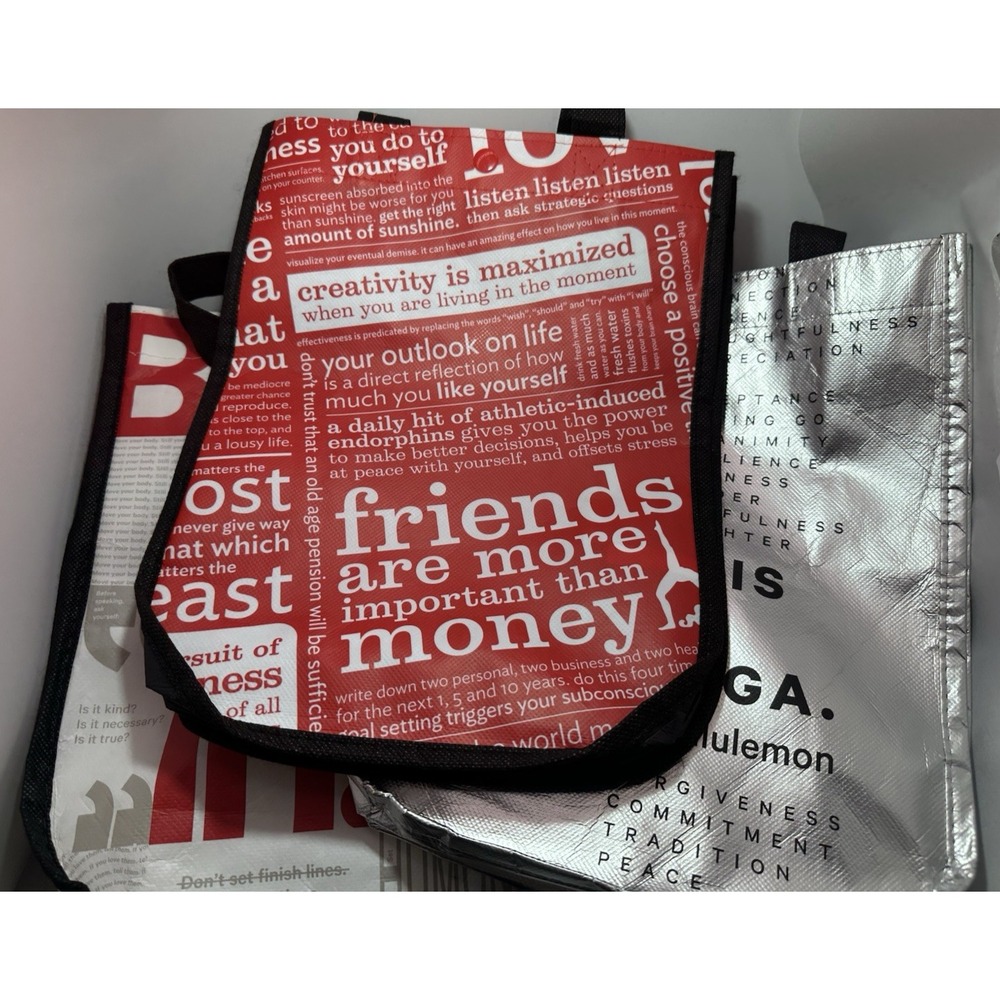 Lululemon Small Lot of 3 Reusable Shopping Tote Bags Silver Red White Pre-Owned